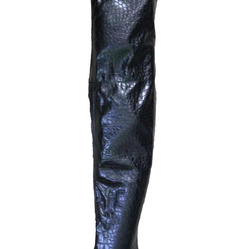 Black Thigh High Alligator Print Stiletto Heel Boots Women's Over the Knee Sz 7